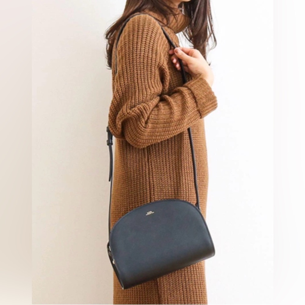 A.P.C. Half Moon Demi-Lune Crossbody Shoulder Bag Black Embossed Leather